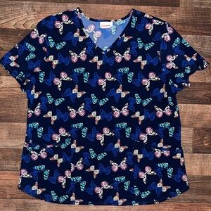 Scrubstar Women's Short Sleeve Top - Navy with Butterfly Design